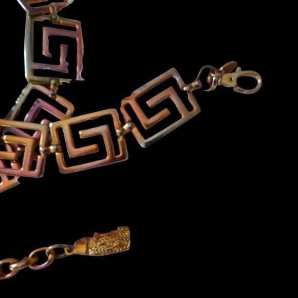 Vintage EXP Korea Patina Metal Greek Key Pattern Statement Belt - Picture 9 of 10